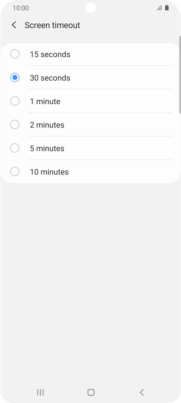 Press the required setting.