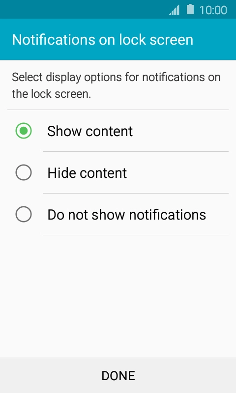 Press the required setting.
