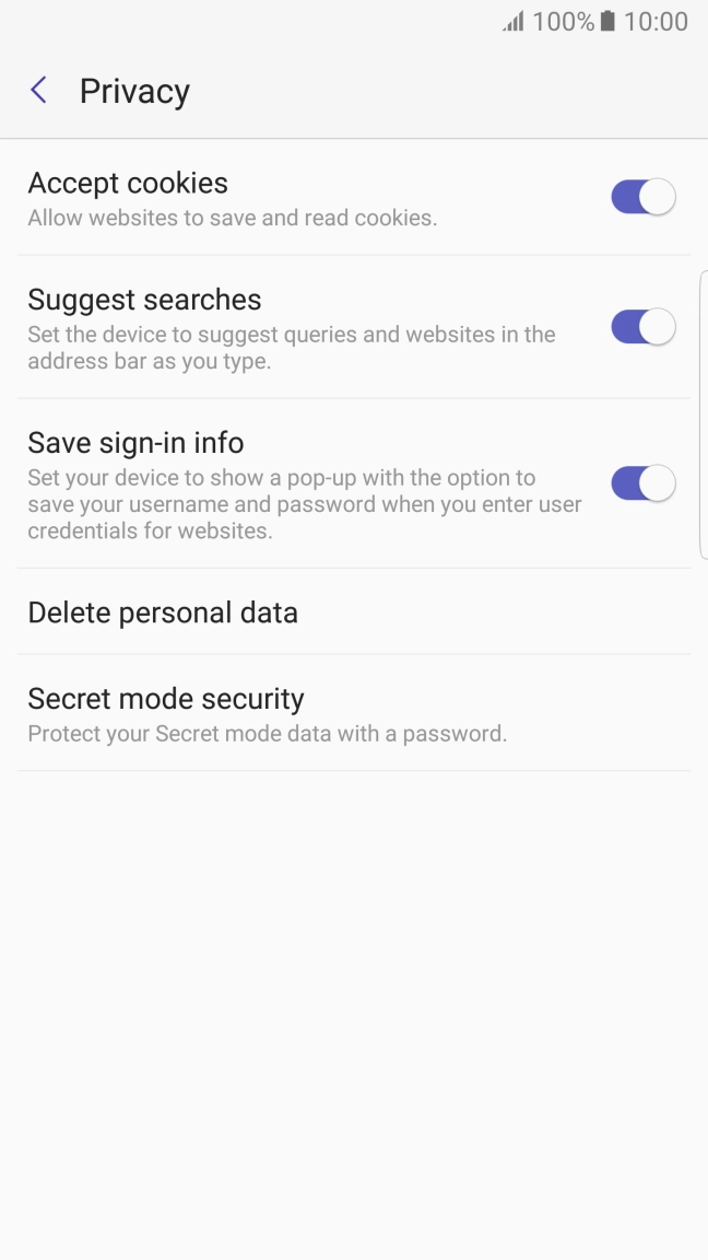 Press Delete personal data.