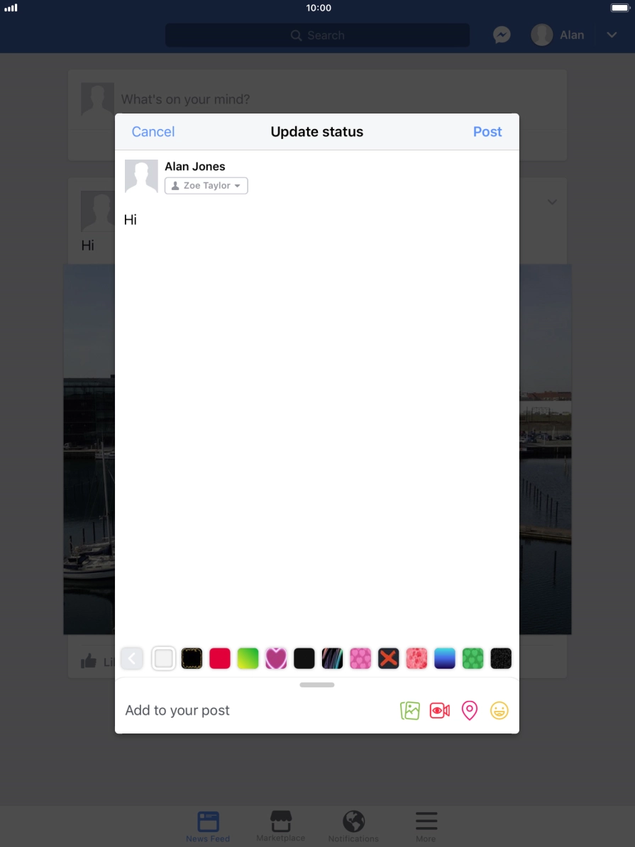 Write the required text and press Post.