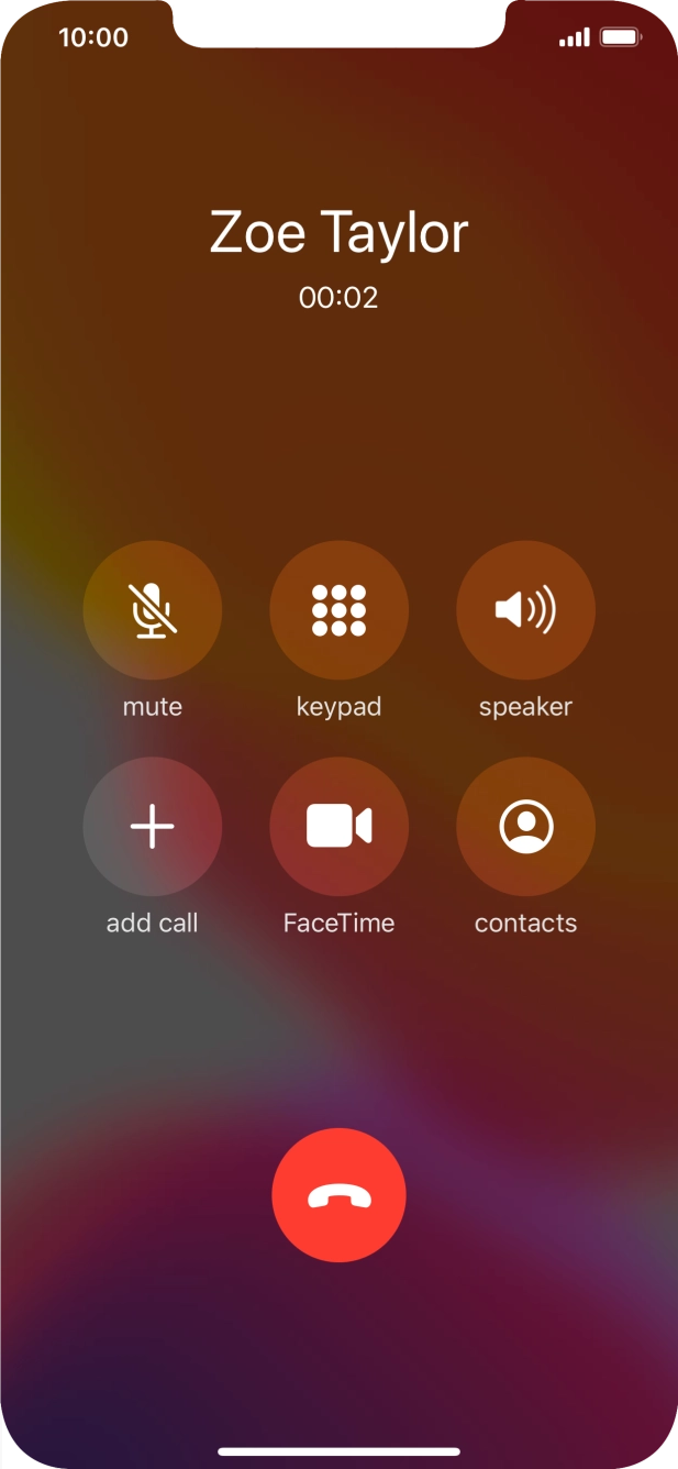 Press the end call icon to end the call and return to the home screen.