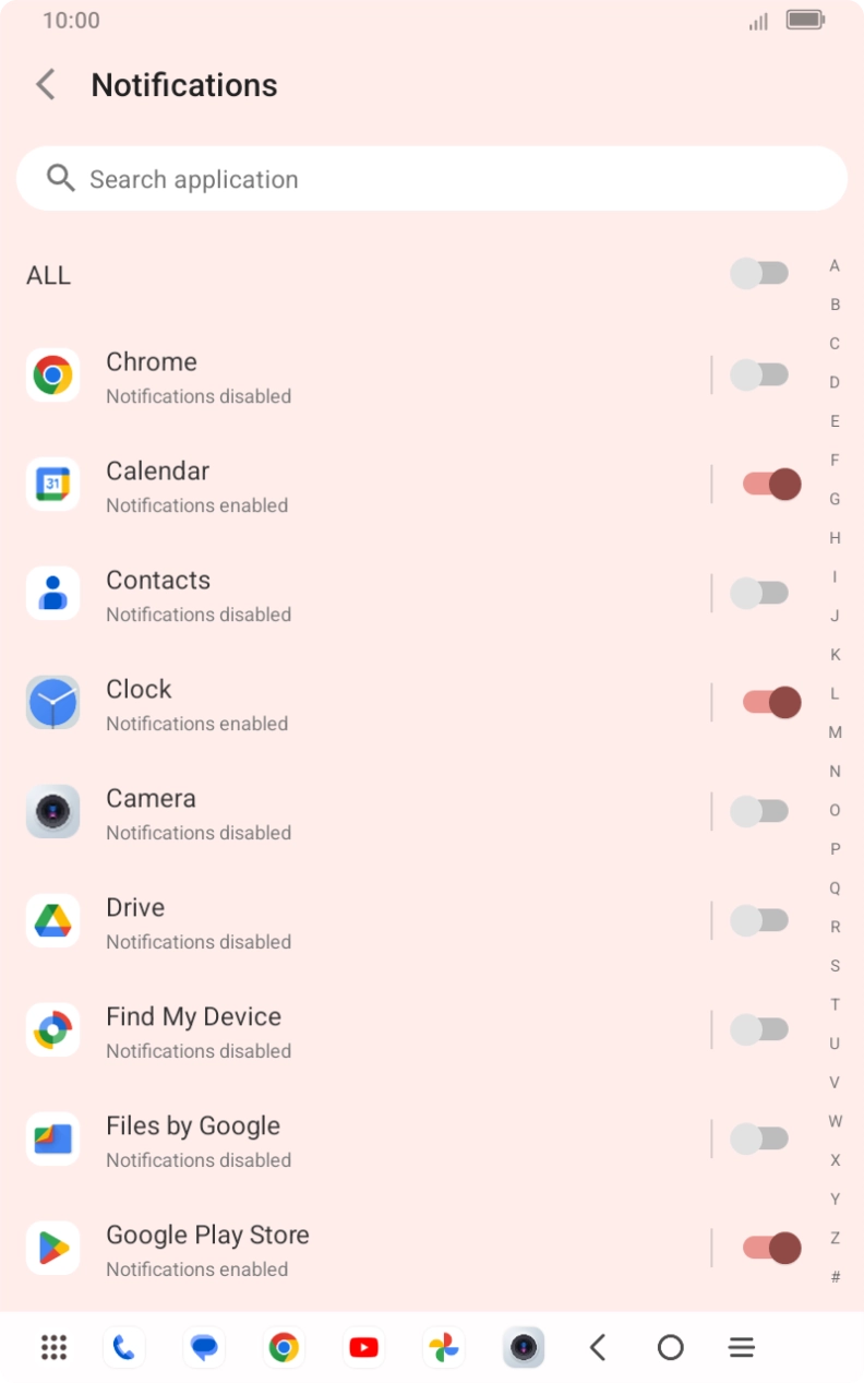 Press the indicator next to the required apps to turn the function on or off.