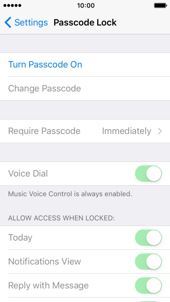 Press Turn Passcode On and key in a phone lock code of your own choice twice.