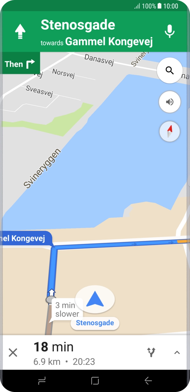 The travel information at the bottom of the screen shows your travel time, estimated time of arrival and distance to destination.