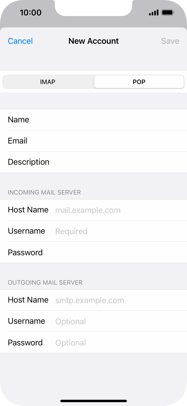 Press Host Name and key in the name of your email provider's incoming server. Press Host Name and key in the name of your email provider's incoming server.