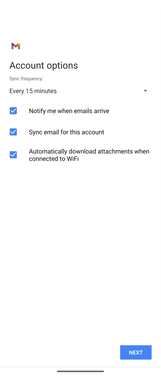 If this screen is displayed, your email account has been recognised and set up automatically. Follow the instructions on the screen to key in more information and finish setting up your phone.