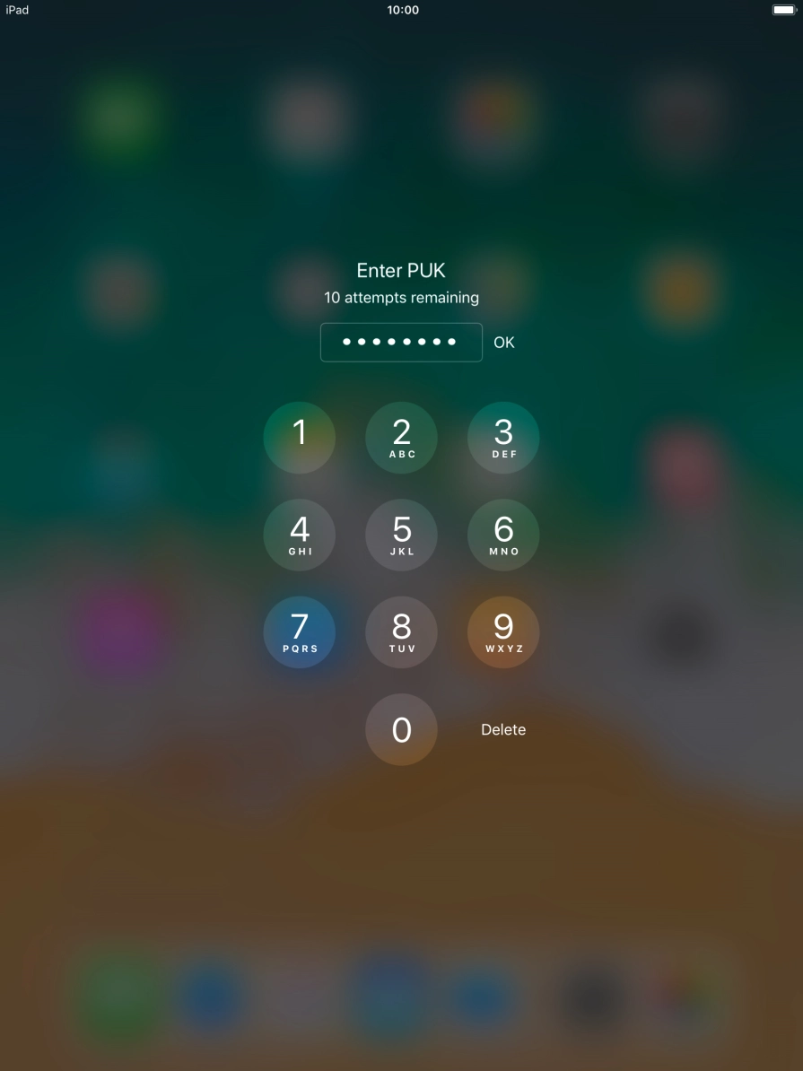 Key in the PUK and press OK. Key in the PUK and press OK.