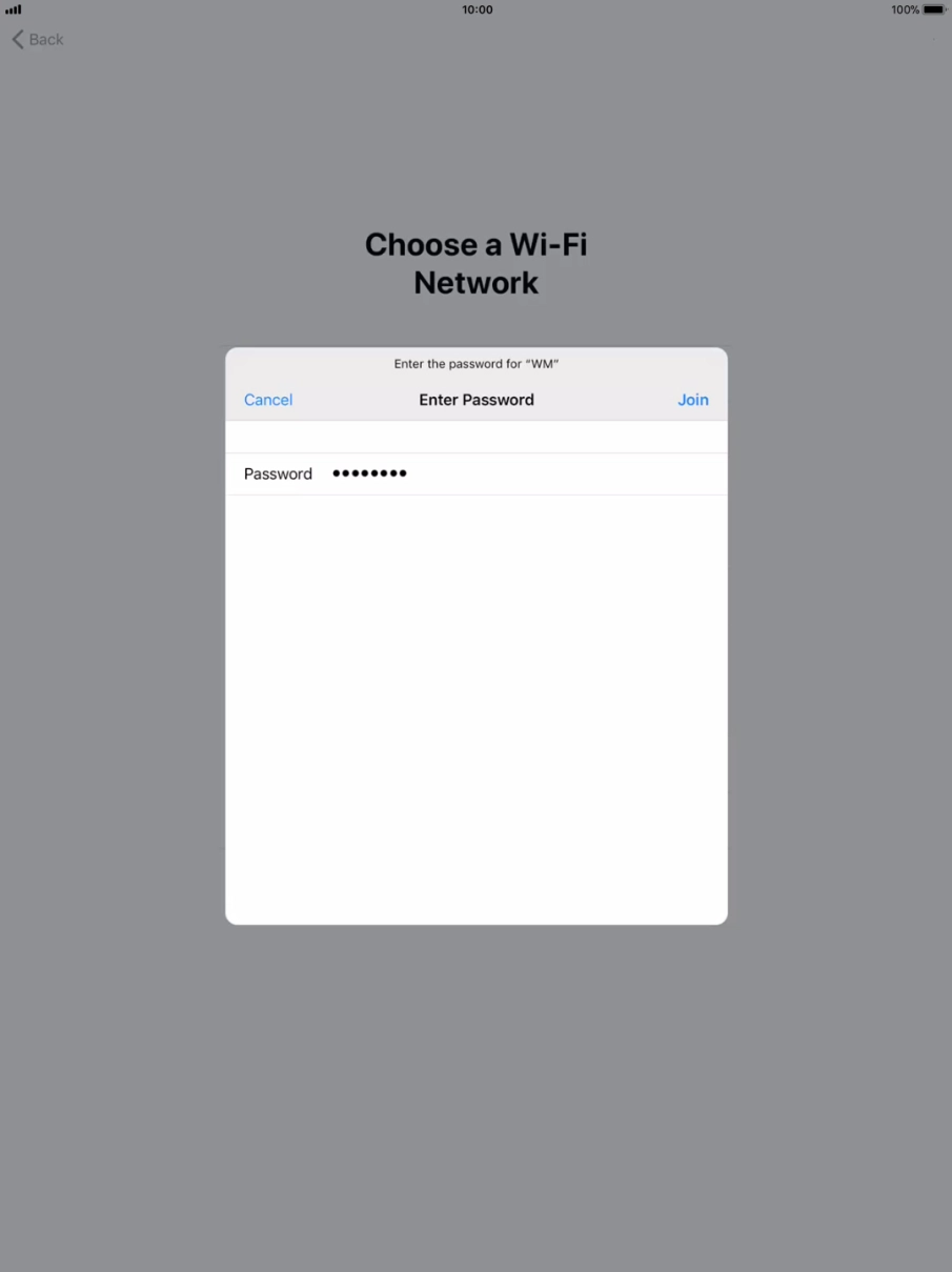 Key in the password for the Wi-Fi network and press Join. Key in the password for the Wi-Fi network and press Join.