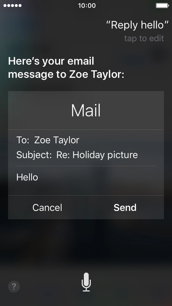 If an application is open on your phone, such as a Mail, you can also use the functions available here, e.g.: REPLY [text].