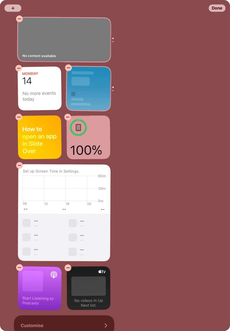 Press and hold the required widget until a pop-up menu is displayed.