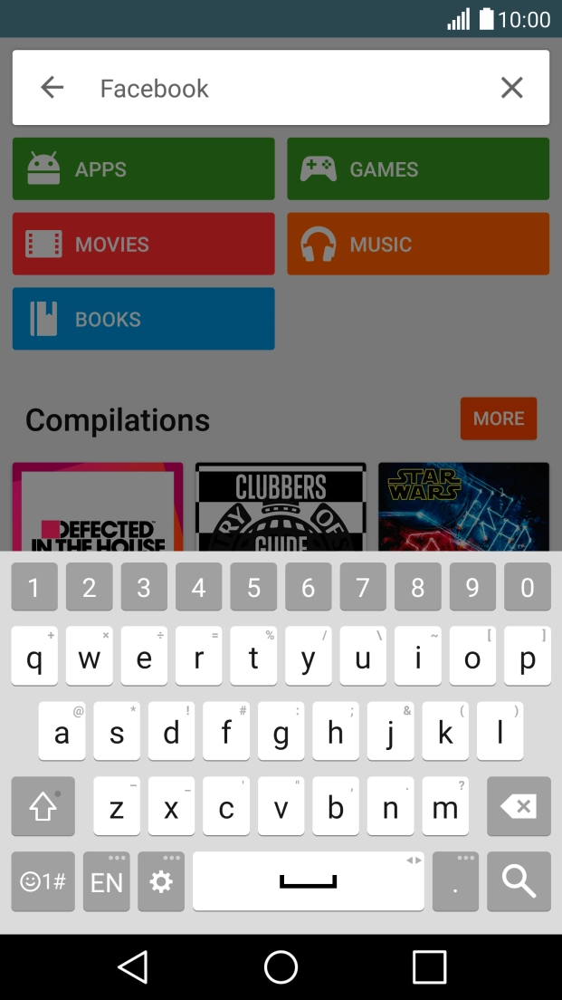 Key in Facebook and press the search icon.