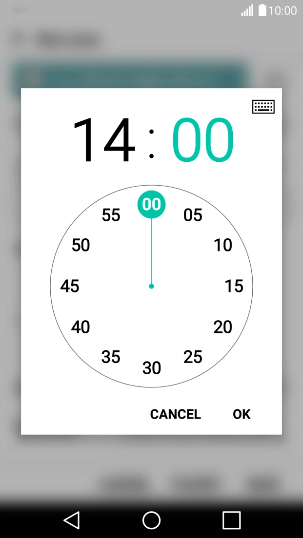 Drag the indicator to the required hour and minute and press OK.