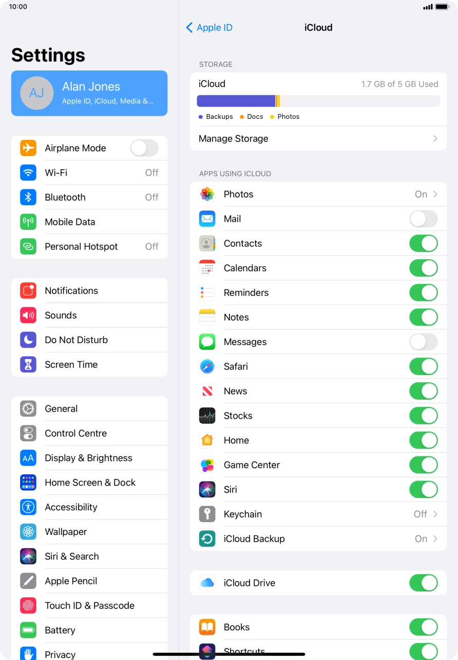 Press iCloud Backup.