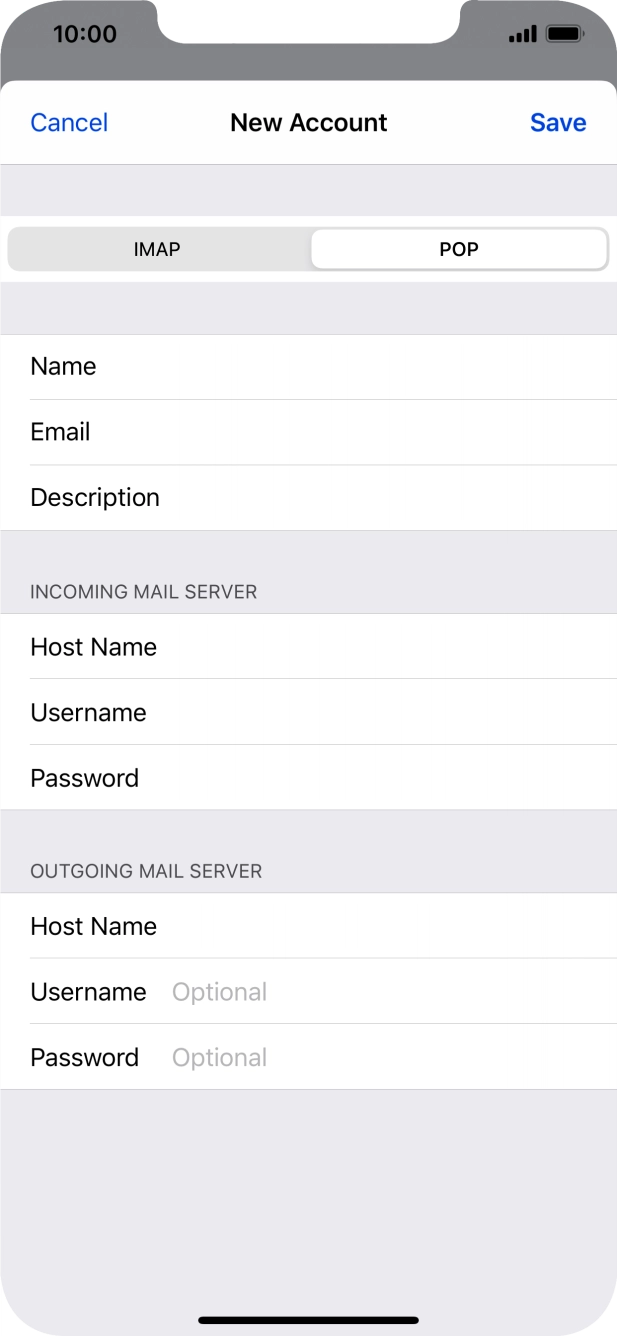 Press Username and key in the username for your email account.