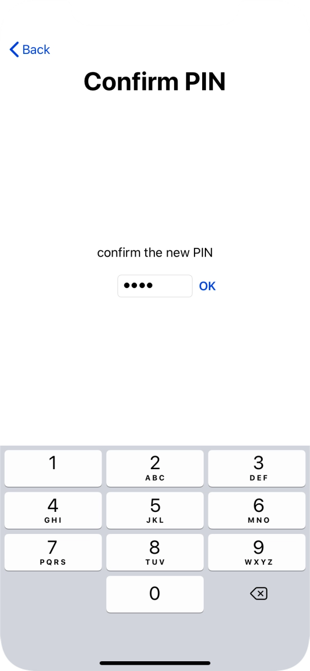 Key in the new PIN again and press OK.