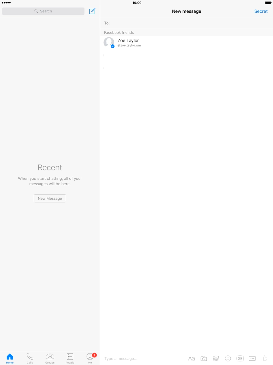 Press the search field and key in the first letters of the recipient's name.