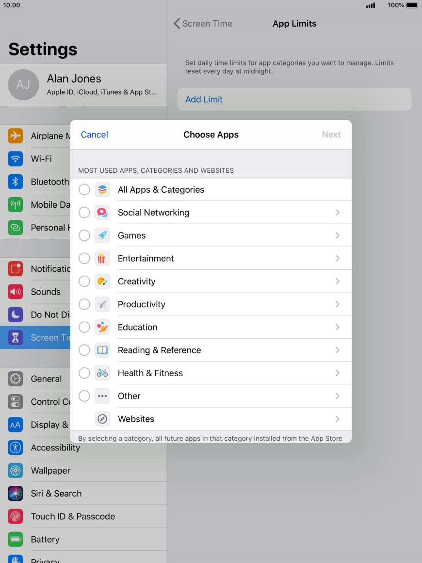 Press the required categories.