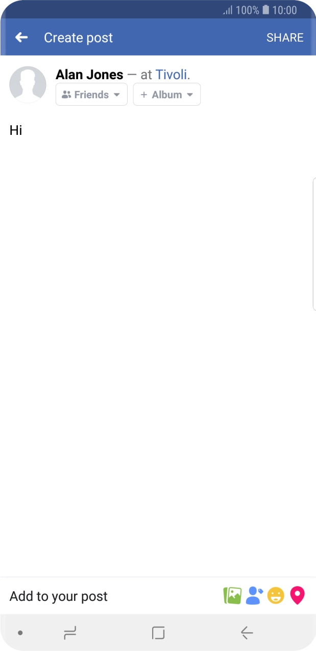 Write the required text and press SHARE.