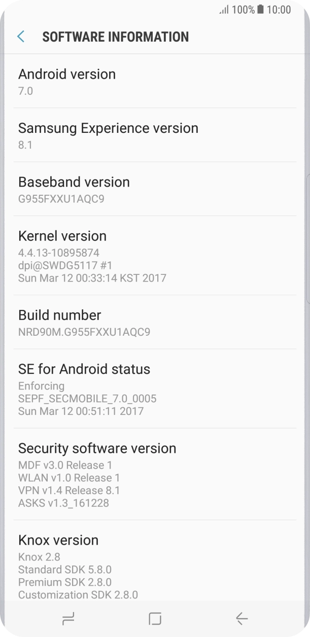 Your phone's software version is displayed below Android version.