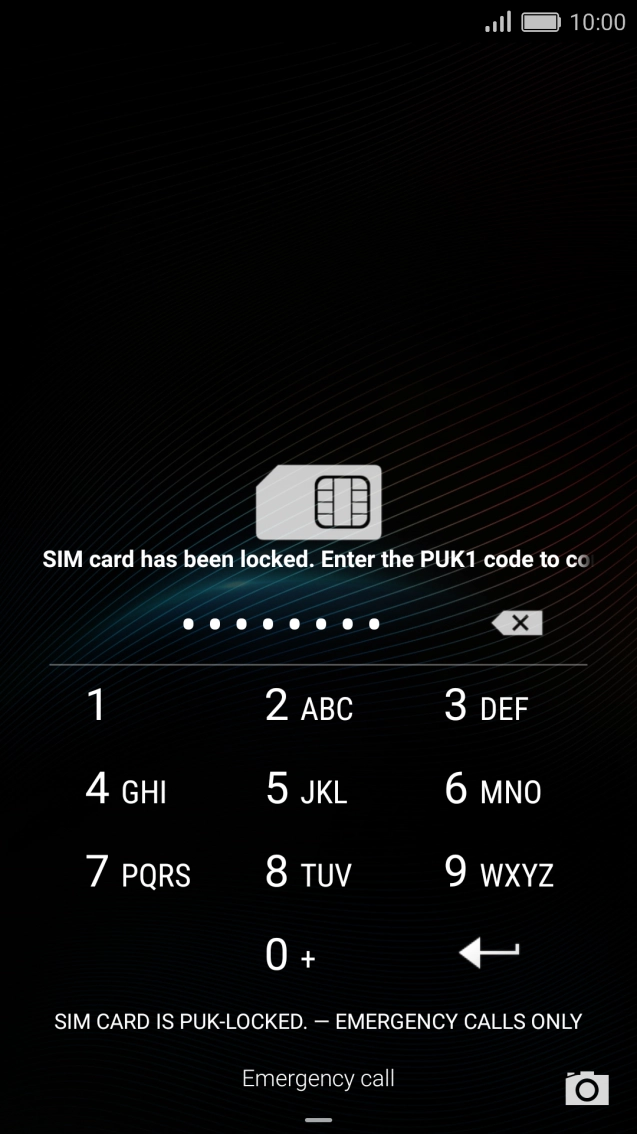 Key in the PUK and press the confirm icon. Key in the PUK and press the confirm icon.