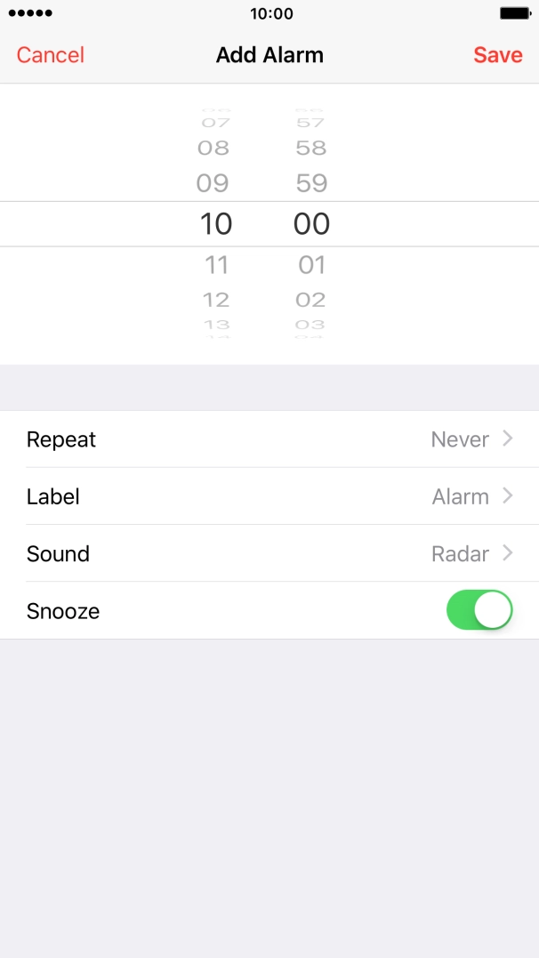 Drag hours and minutes upwards or downwards to set the time for the alarm.