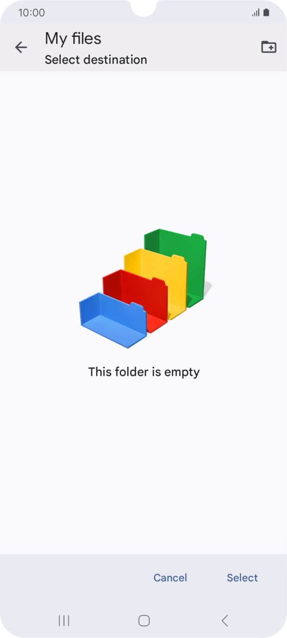 To create a new folder, press the new folder icon and follow the instructions on the screen to create a new folder.