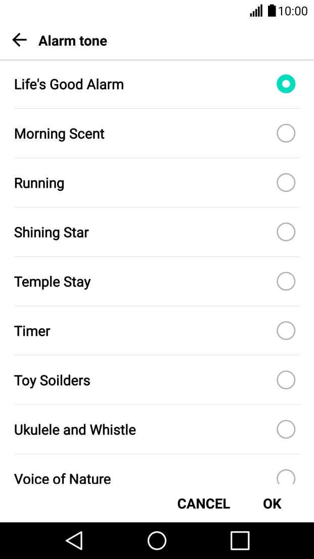 Press the different alarm tones to hear them.