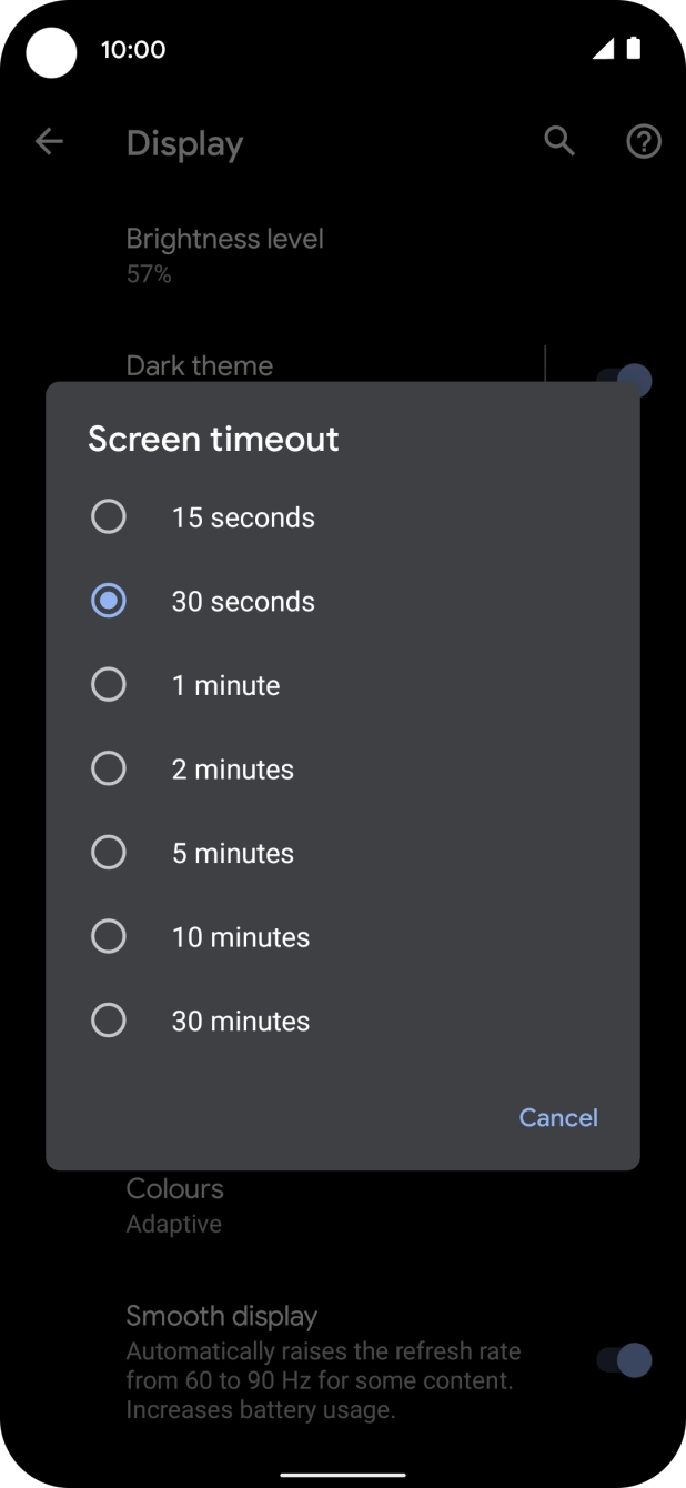Press the required setting.