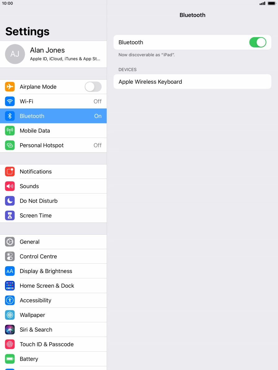 Press the required Bluetooth device and follow the instructions on the screen to pair the device with your tablet.