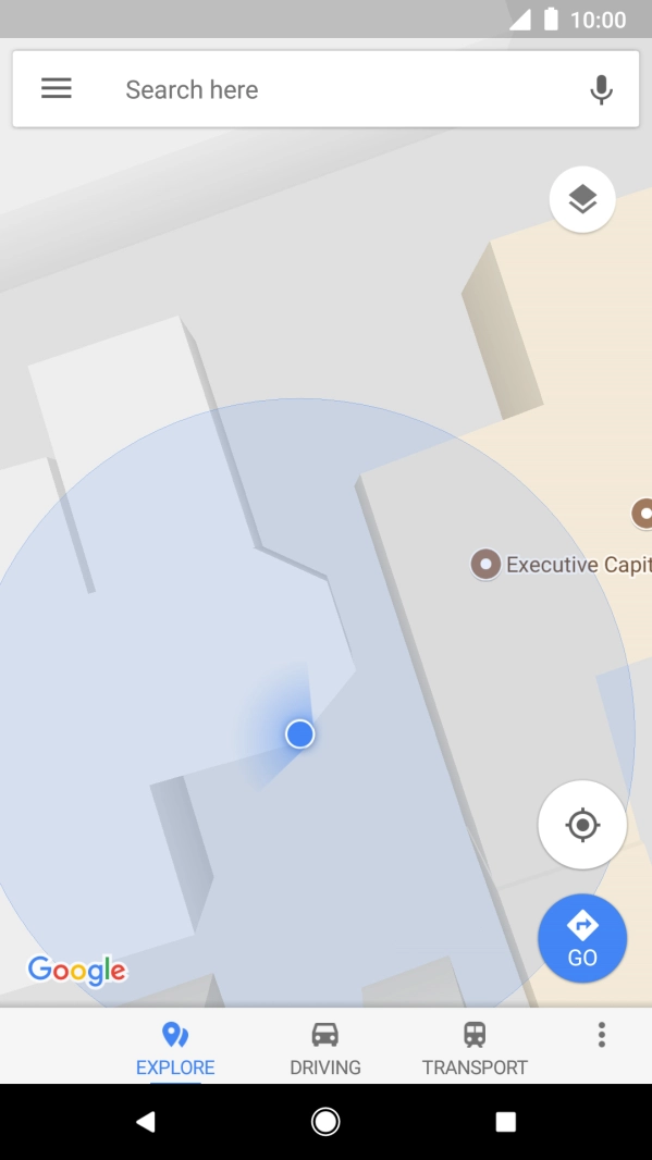 Press the search field and key in the required destination.