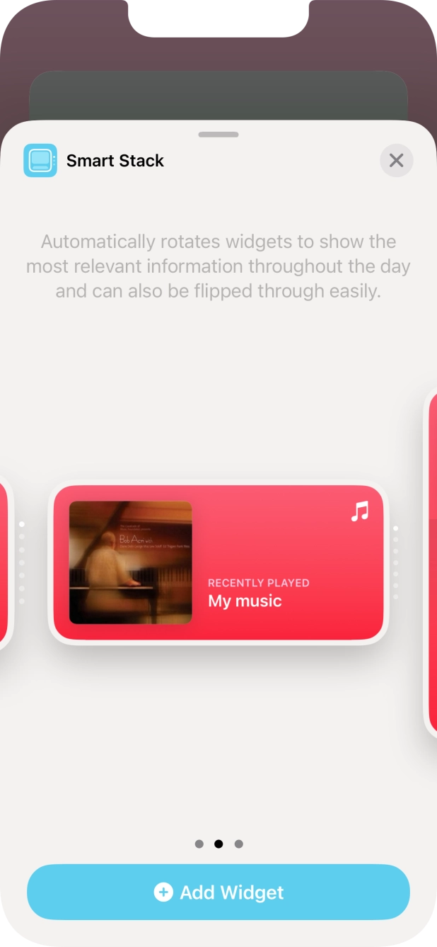 Slide your finger right or left on the screen to select the required widget size.