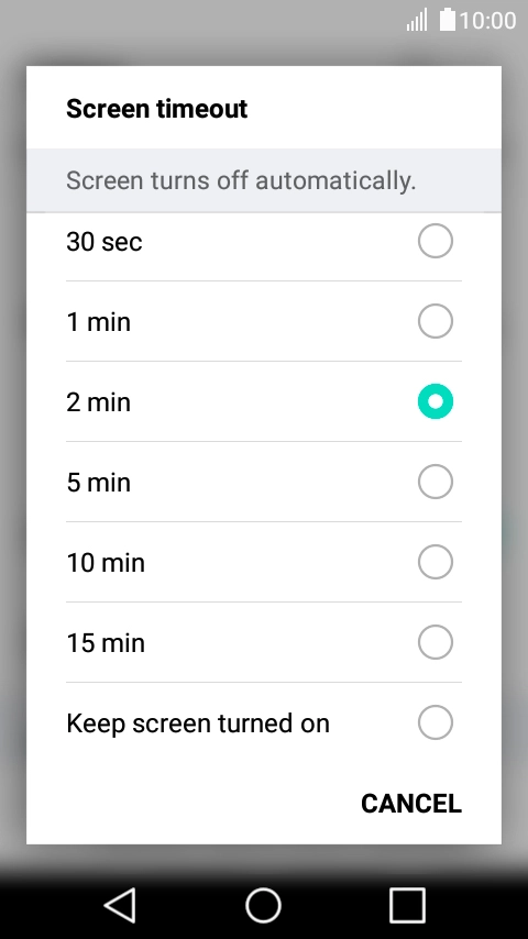 Press the required setting.