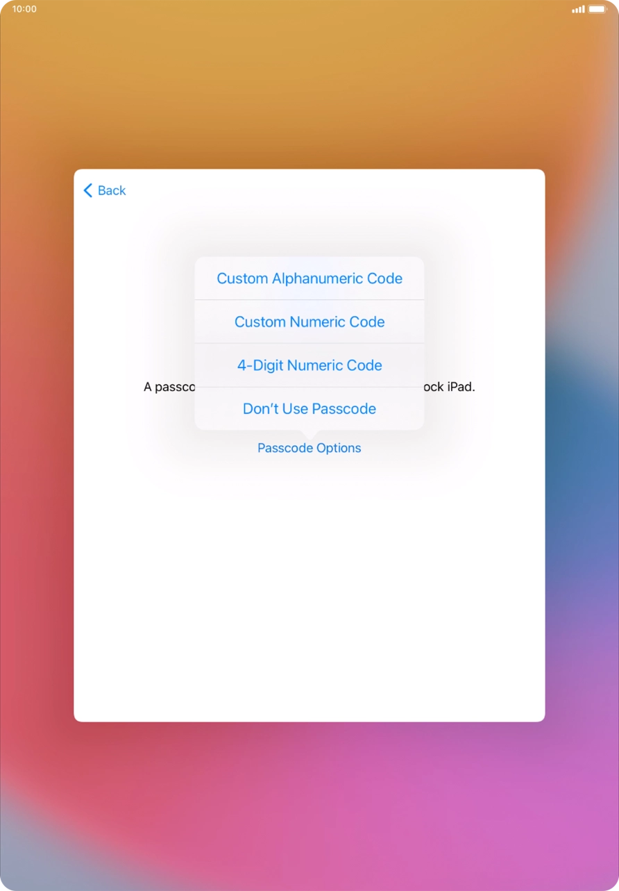 Follow the instructions on the screen to turn on use of lock code or press Don't Use Passcode. Follow the instructions on the screen to turn on use of lock code or press Don't Use Passcode.