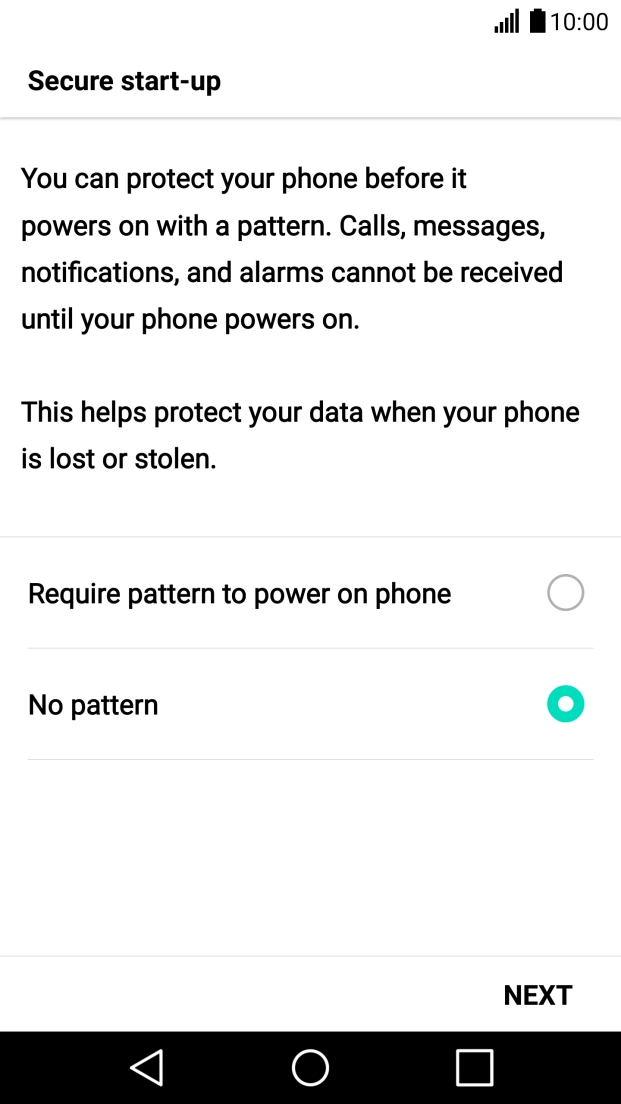 Press the required setting.