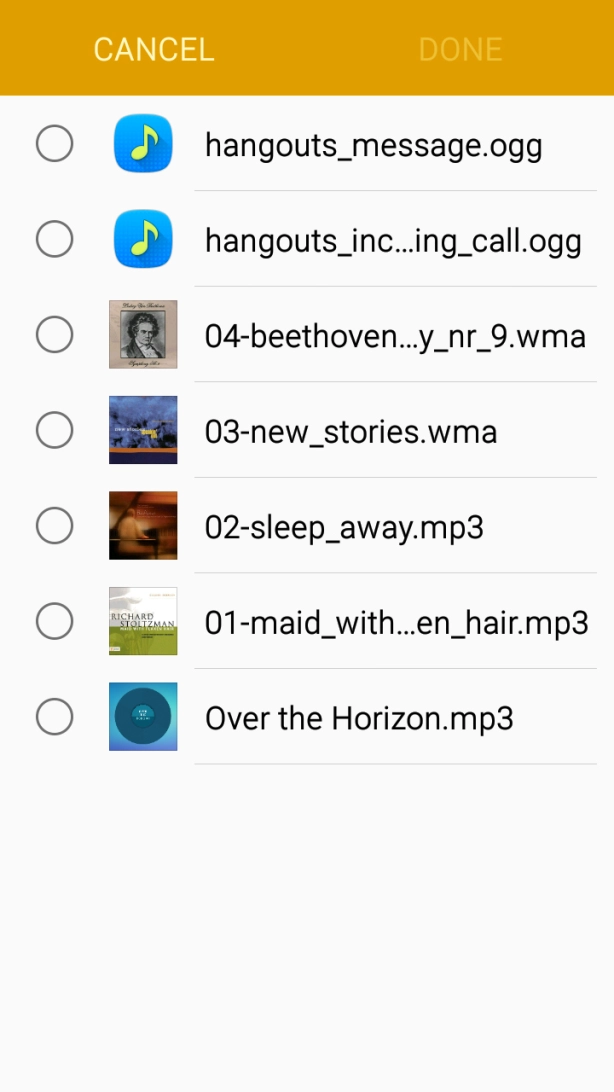 Press the required audio file.