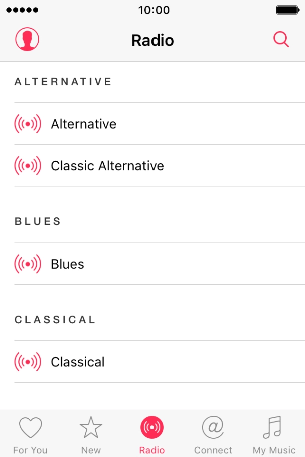 Press the required radio channel to start playback of other streaming radio channels.