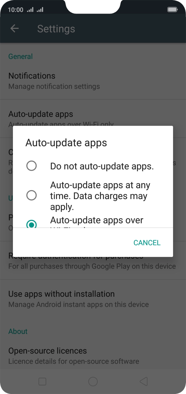 To turn off automatic update of apps, press Do not auto-update apps..