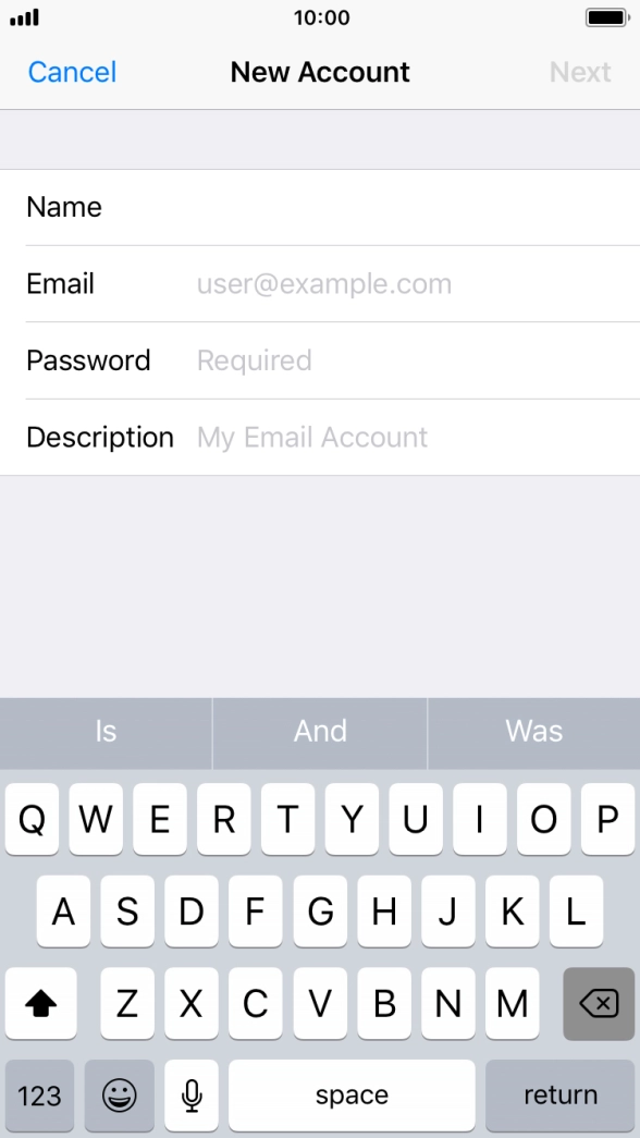 Press Email and key in your email address.