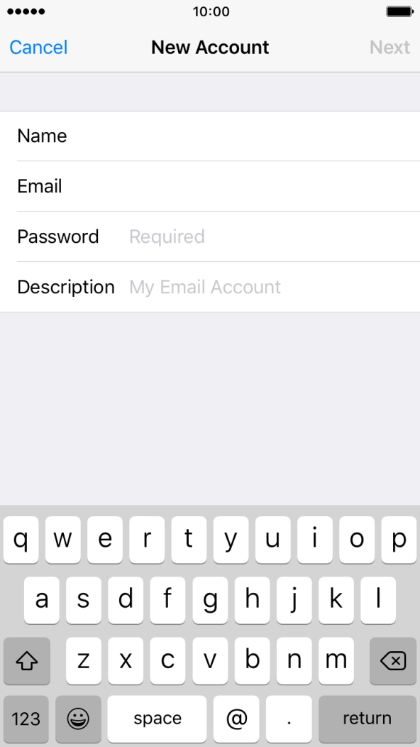 Press Password and key in the password for your email account.