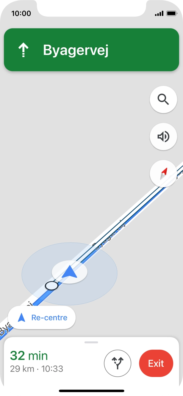 The travel information at the bottom of the screen shows your travel time, estimated time of arrival and distance to destination.