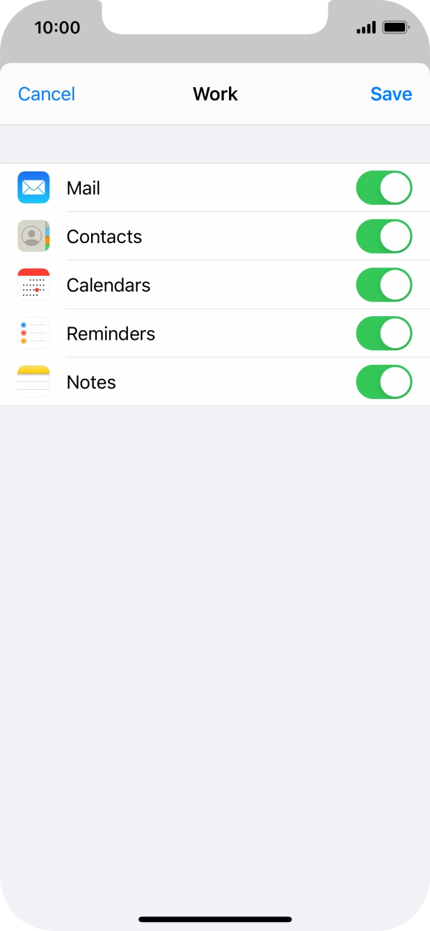 Press the indicators next to the required data types to turn synchronisation of each data type on or off.