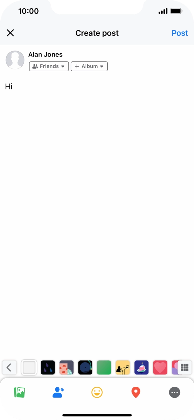 Write the required text and press Post.