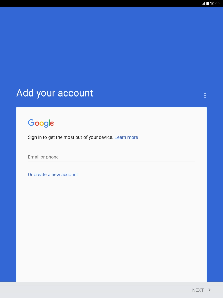 If you don't have a Google account, press Or create a new account and follow the instructions on the screen to create an account.
