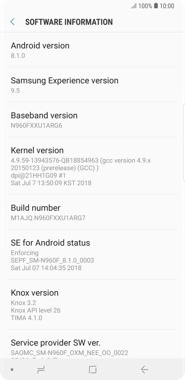 Your phone's software version is displayed below Android version.