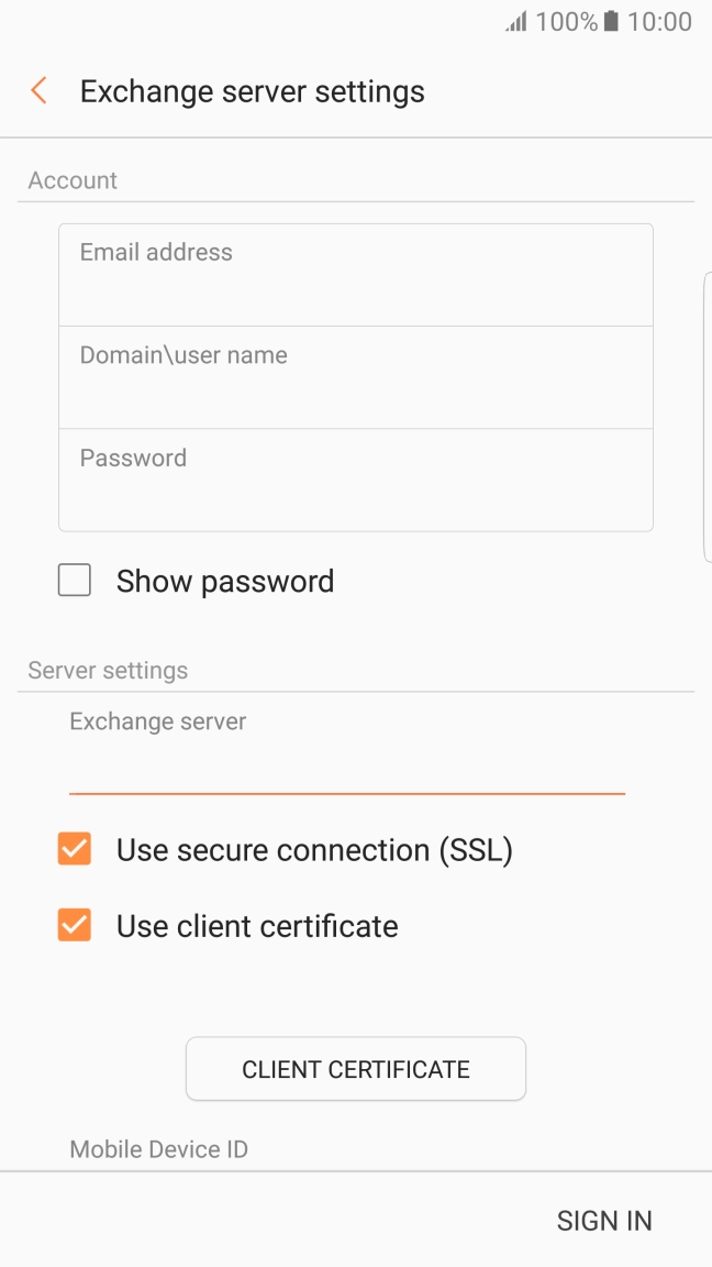 If you turn on the function, press CLIENT CERTIFICATE and follow the instructions on the screen to install the required certificate.