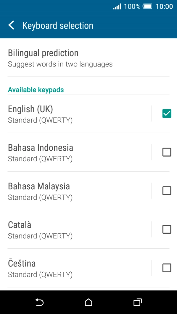 Press the field next to the required language to add it.