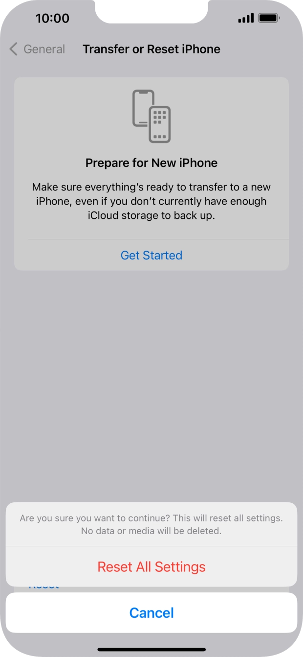 Press Reset All Settings. Wait a moment while the factory default settings are restored. Follow the instructions on the screen to set up your phone and prepare it for use. Press Reset All Settings. Wait a moment while the factory default settings are restored. Follow the instructions on the screen to set up your phone and prepare it for use.
