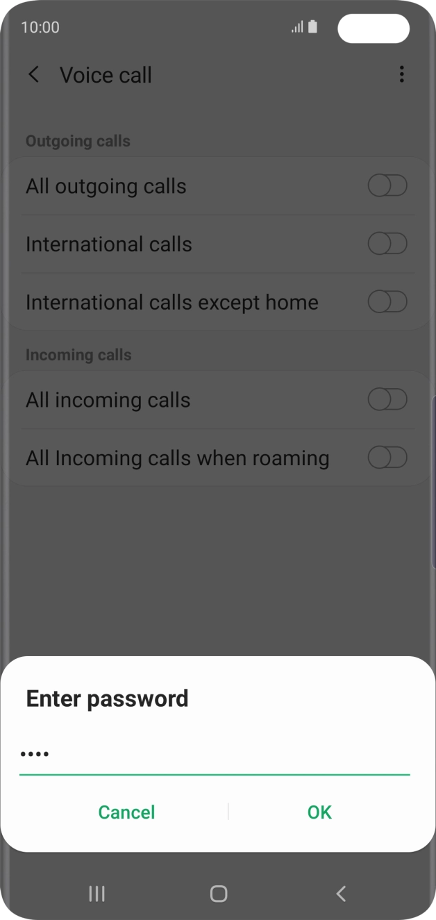 Key in your call barring password and press OK.