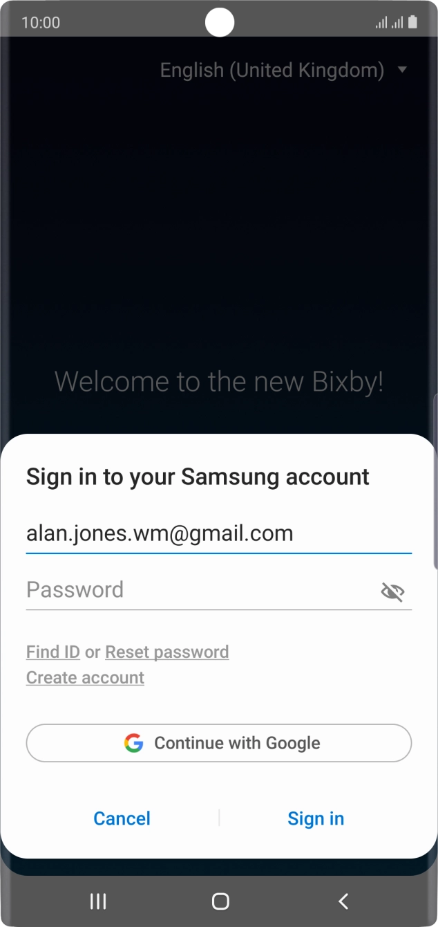 Press Password and key in the password for your Samsung account.