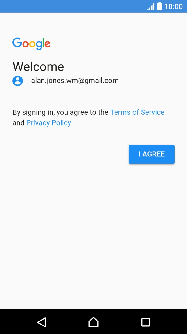 Press I AGREE and follow the instructions on the screen to select settings for your Google account.